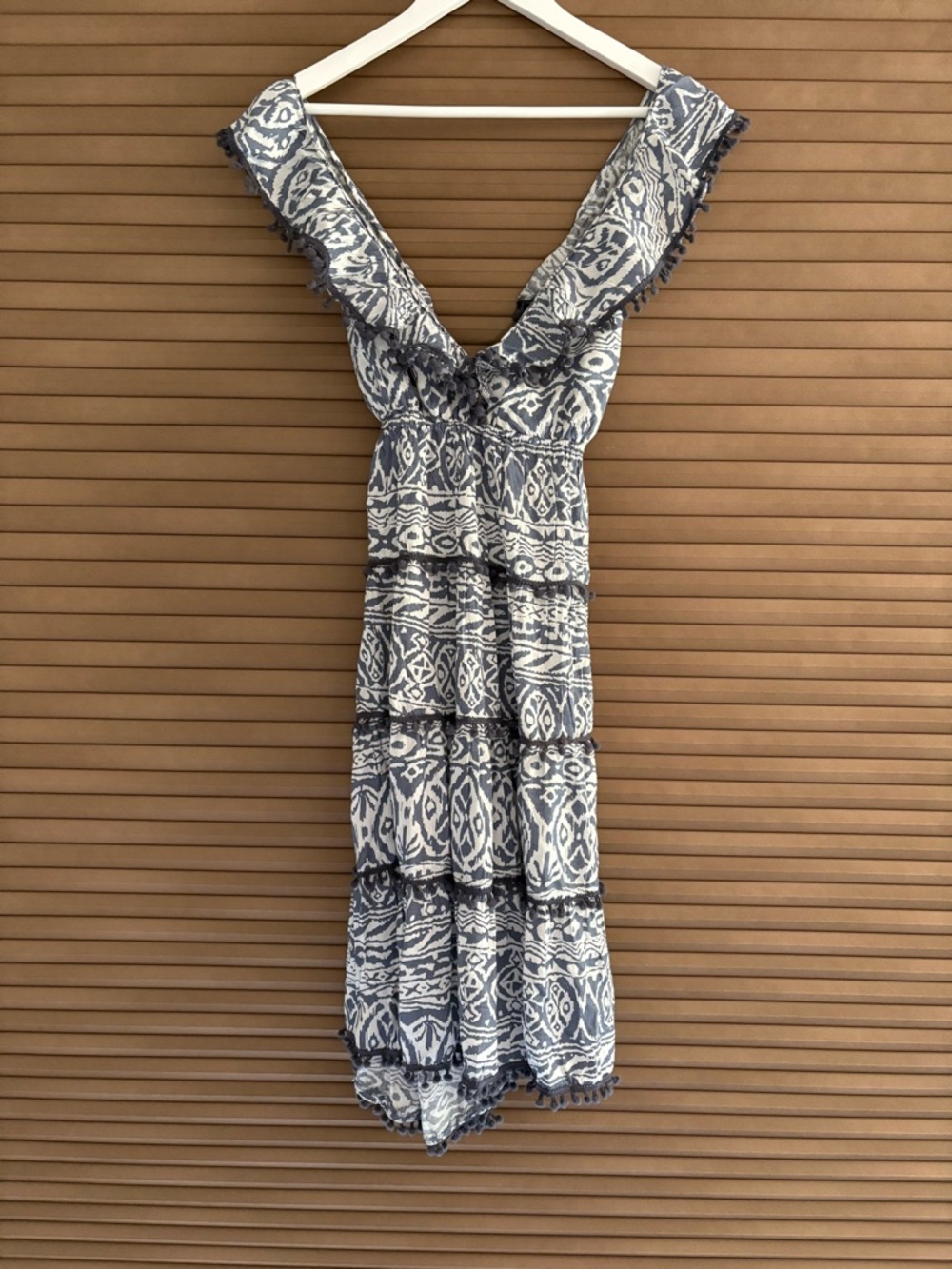 Home Collection Blue & White Tiered V-Neck Maxi with Ruffle Edging